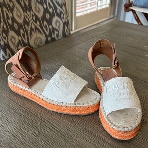 H&M designer inspired Paris espradrilles cream w/tan leather/apricot trim sz 38
